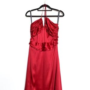 Red Silk Halter Neck Midi Summer Dress Women's Size 8